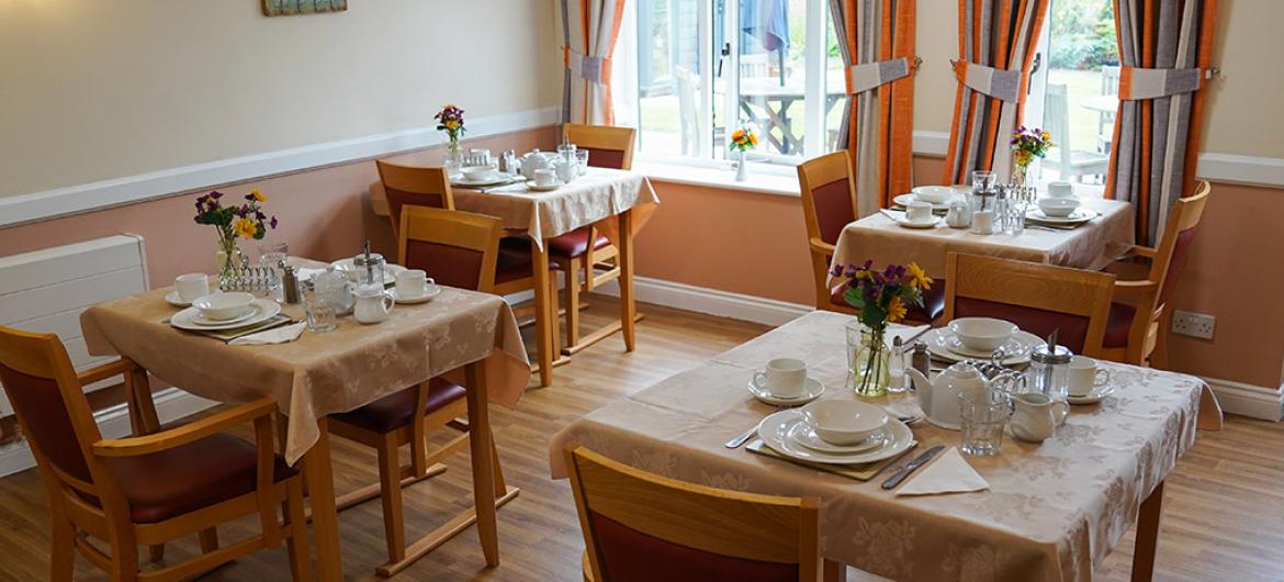 Interior of dining room at Dalby Court Residential Care Home in Middlesbrough