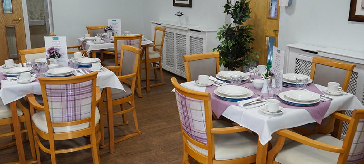 Interior of dining area at Lammas House Residential Care Home in Coundon, Coventry