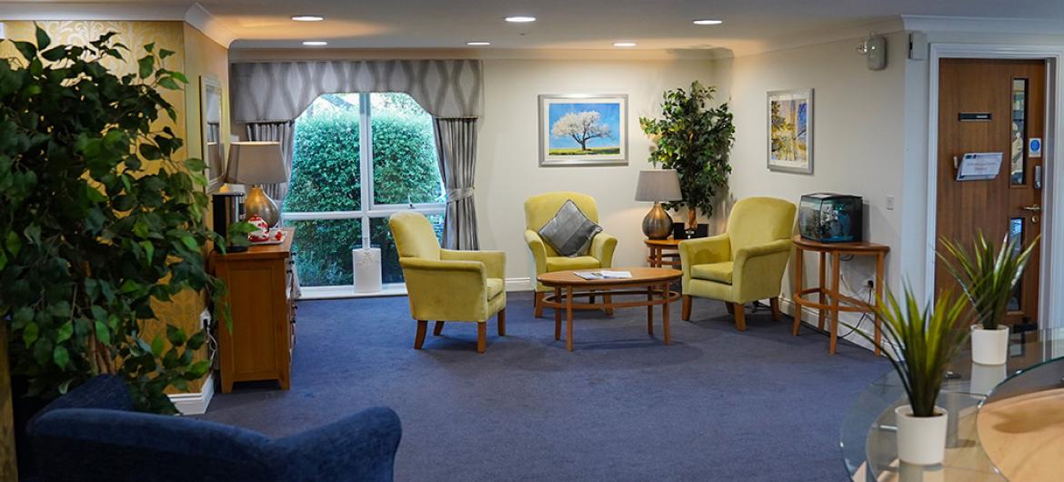 Interior of reception area at Yarnton Residential and Nursing Home in Oxfordshire