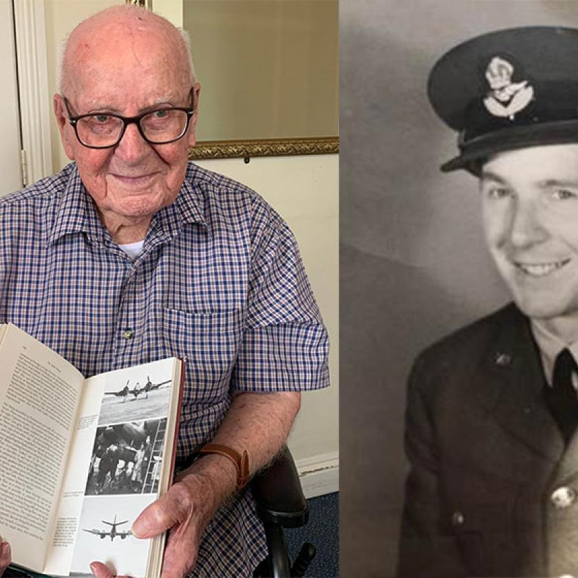 Arthur Steel, resident at Beach Lawns Residential and Nursing Home in Weston in his war days and today 