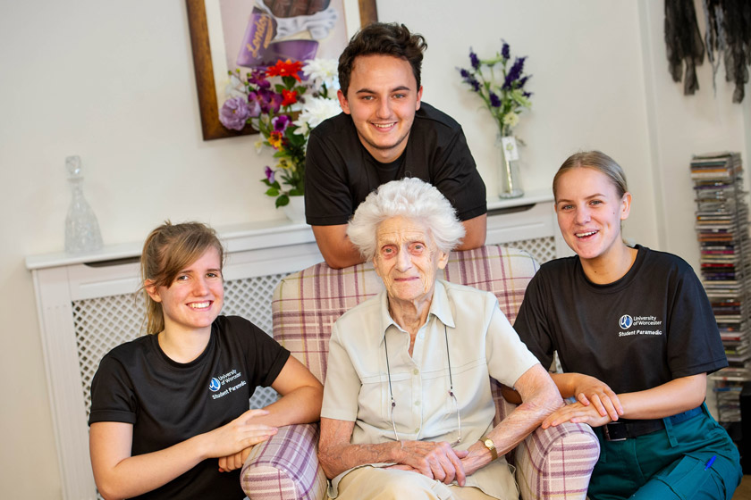 Student paramedics with one of our Sanctuary Care residents