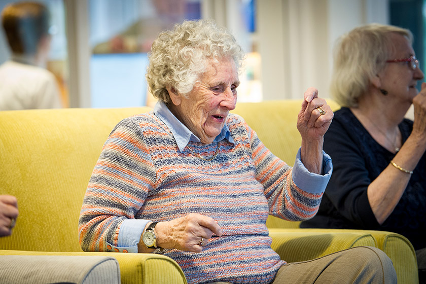 Sanctuary Care resident Doreen exercising