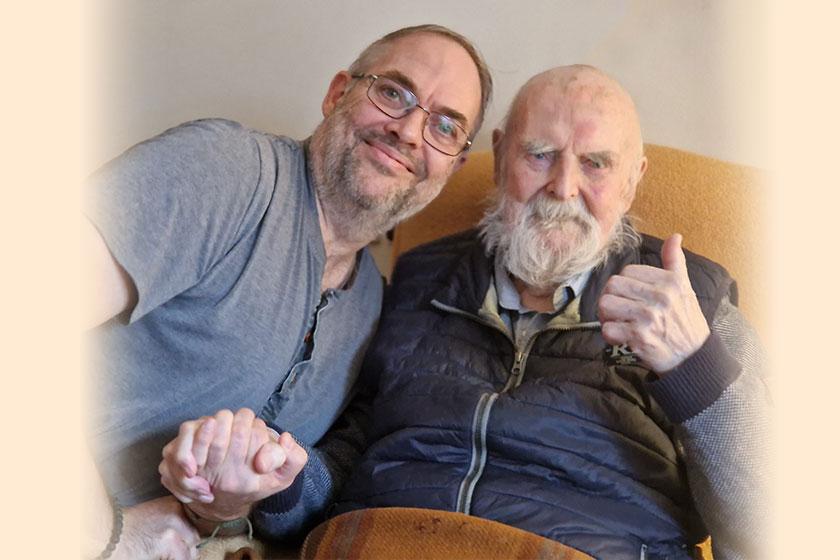 Resident’s son pens heartfelt poem for Wantage “heroes” Ian with his elderly father John at Sanctuary Care's Wantage Residential and Nursing Home in Oxfordshire, where John lives