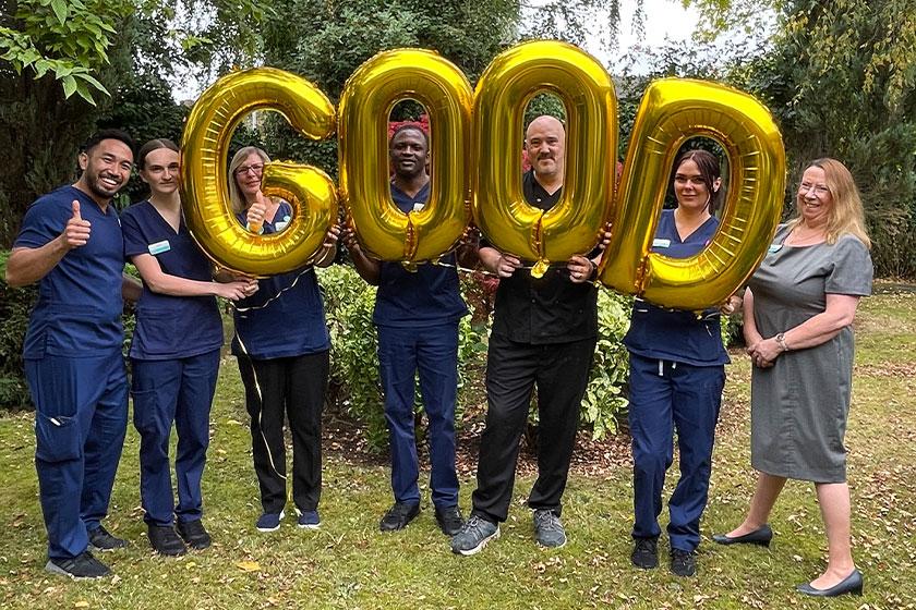 The Park's glowing CQC rating The team at The Park, our care home in Derby celebrate their Good CQC rating with balloons