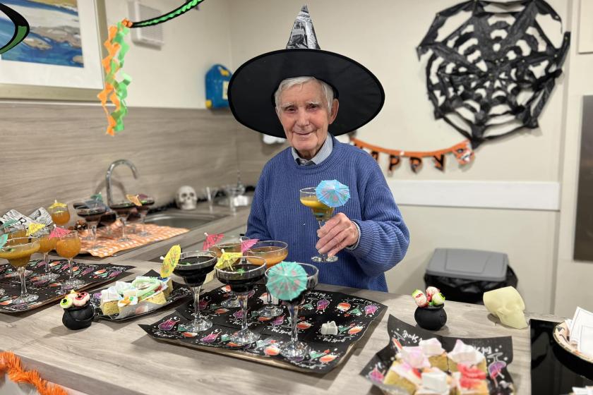 Spook-tastic Halloween celebrations at Westwood House Resident Daniel Harris enjoys Halloween themed cocktails at our Westwood House Care Home in East Kilbride