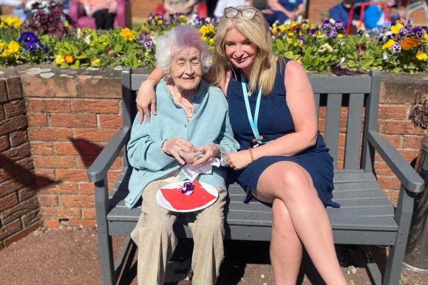 Home manager Sandra and resident Violet enjoying the celebrations