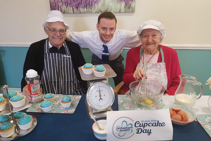 David Andrews, resident, Jamie Fisher, deputy manager, Iris Hamblin, resident