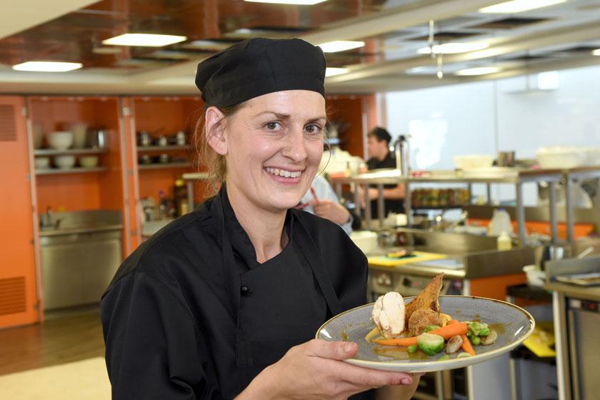 Sanctuary Care chef Verity with one of her dishes
