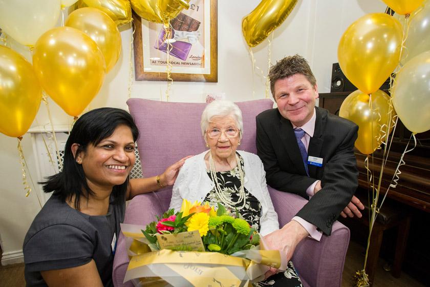 Home manager Rukmi Silva, Edith Smith and Director of Business Development Chris Poole.