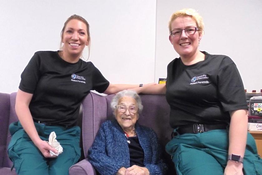 Student paramedics with Sanctuary Care resident