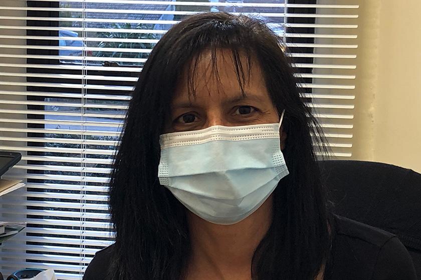 Care Home Manager Natali Edwards wearing a facemask