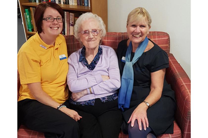 Lucy with a resident and colleague at Ivydene Residential and Nursing Home.