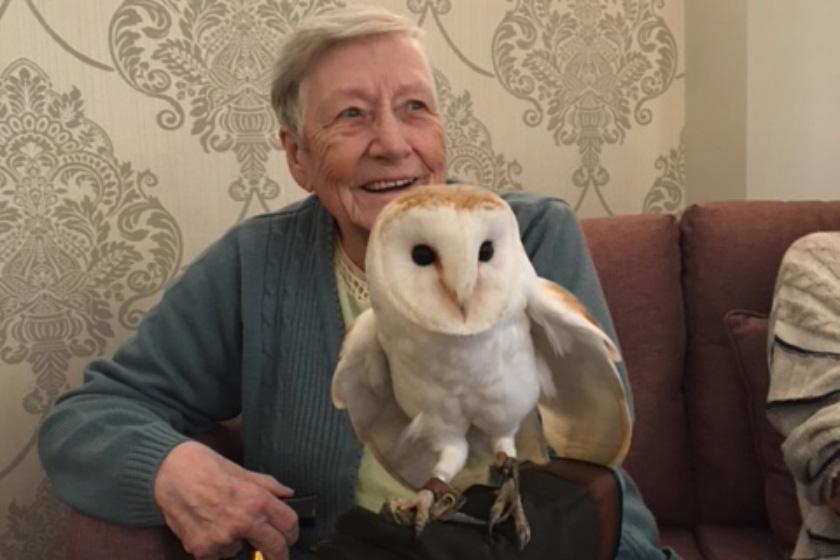 Pat Derham with one of the owls