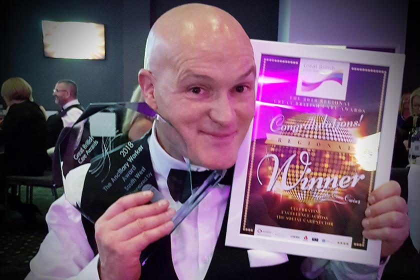 Andrew Morgan celebrates awards victory