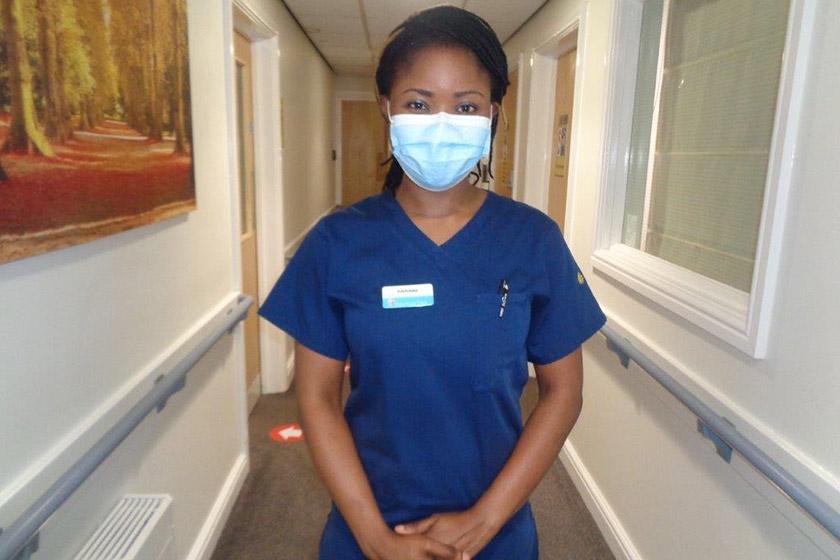 Adefolake Olatunde wearing PPE at Riverlee Residential and Nursing Home.