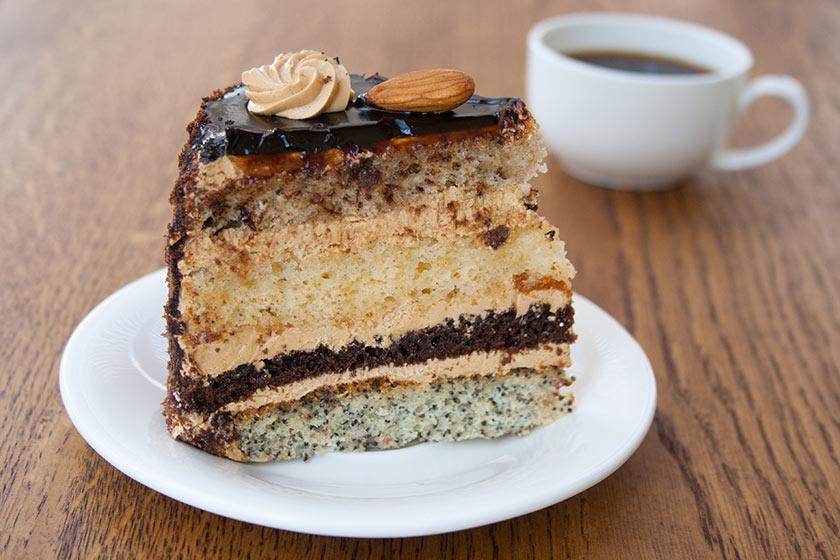 Piece of cake with a cup of coffee