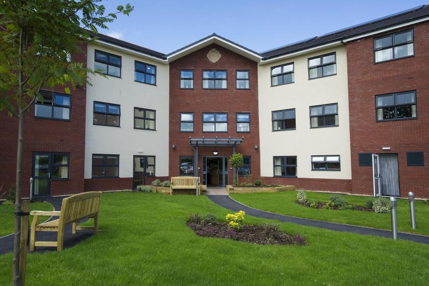 The front gardens and entrance of the Lake View Residential Care Home.