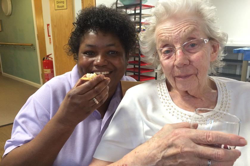 Residents at Rowanweald Residential and Nursing Home taking part in a cheese and wine evening.