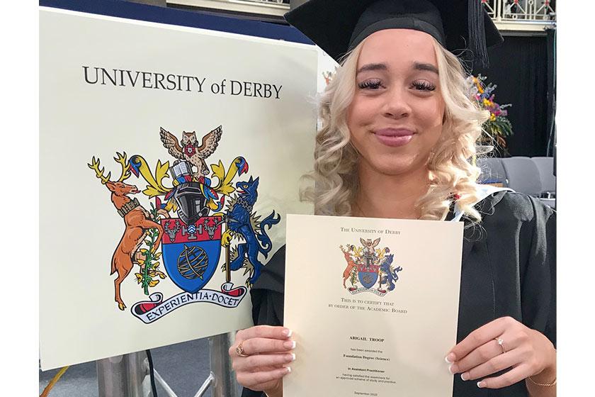 Abbie Troop, Assistant Practitioner at The Laurels Residential and Nursing Home in Derby passes her Foundation Degree 