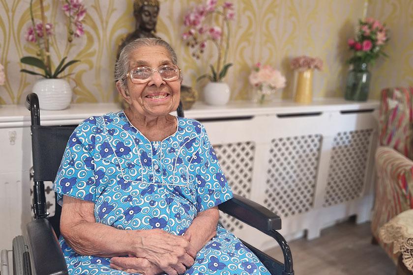 Savitaben, resident at Aashna House Residnetial Care Home, our care home in Streatham Vale, in London 
