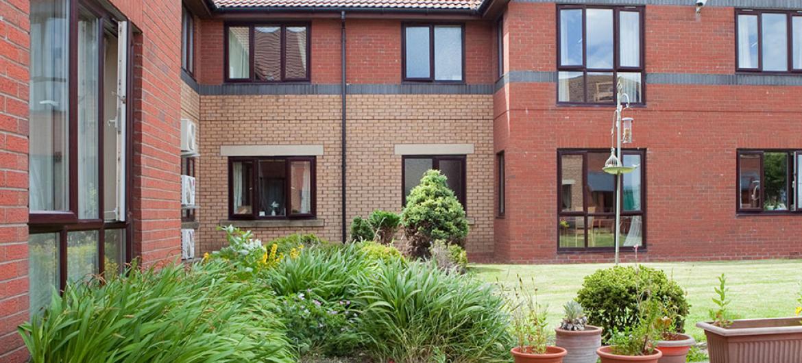 Courtyard gardens at Cedar Court Residential and Nursing Home in Durham