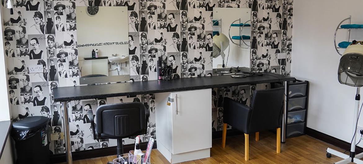 Interior of hair dressing salon at Dalby Court Residential Care Home in Middlesbrough