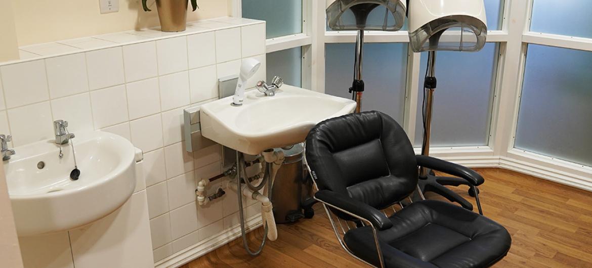 Interior of hair dressing salon at Haven Residential Care Home in Middlesex