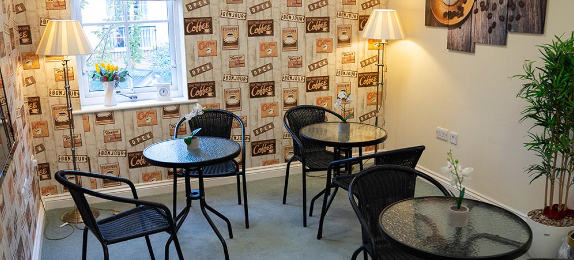 Interior of coffee lounge at Iffley Residential and Nursing Home in Oxford