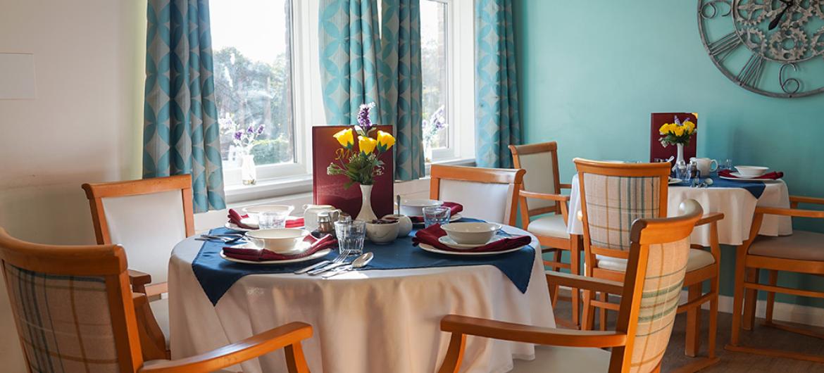 Interior of dining area at Lyons Court Residential Care Home in Essex