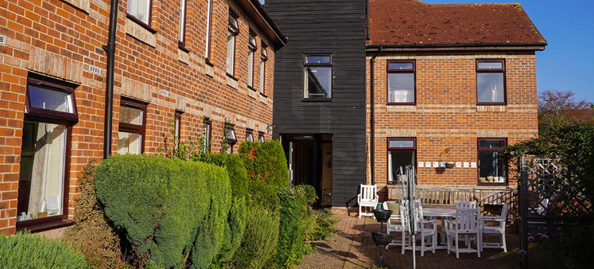 Exterior of garden area at Lyons Court Residential Care Home in Essex