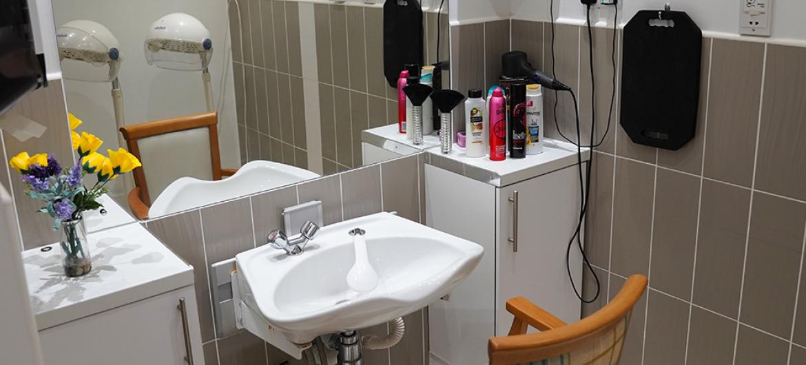 Interior of hair dressing salon at Lyons Court Residential Care Home in Essex
