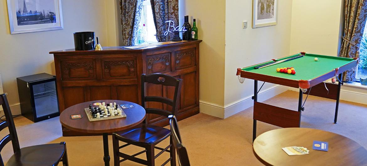 Interior of games room at Redhill Court Residential Care Home in Birmingham