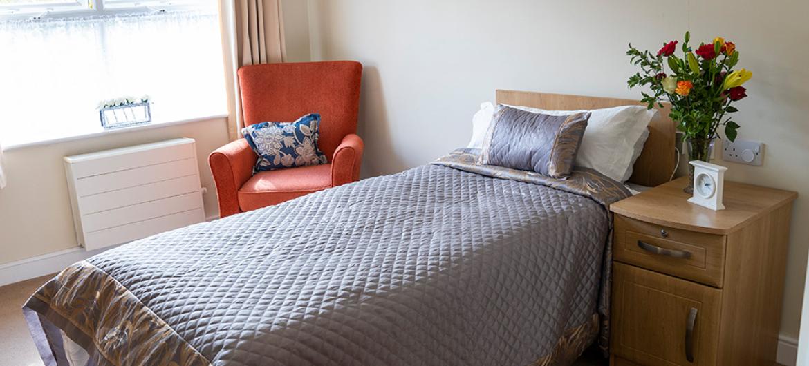 Interior of bedroom at Redhill Court Residential Care Home in Birmingham