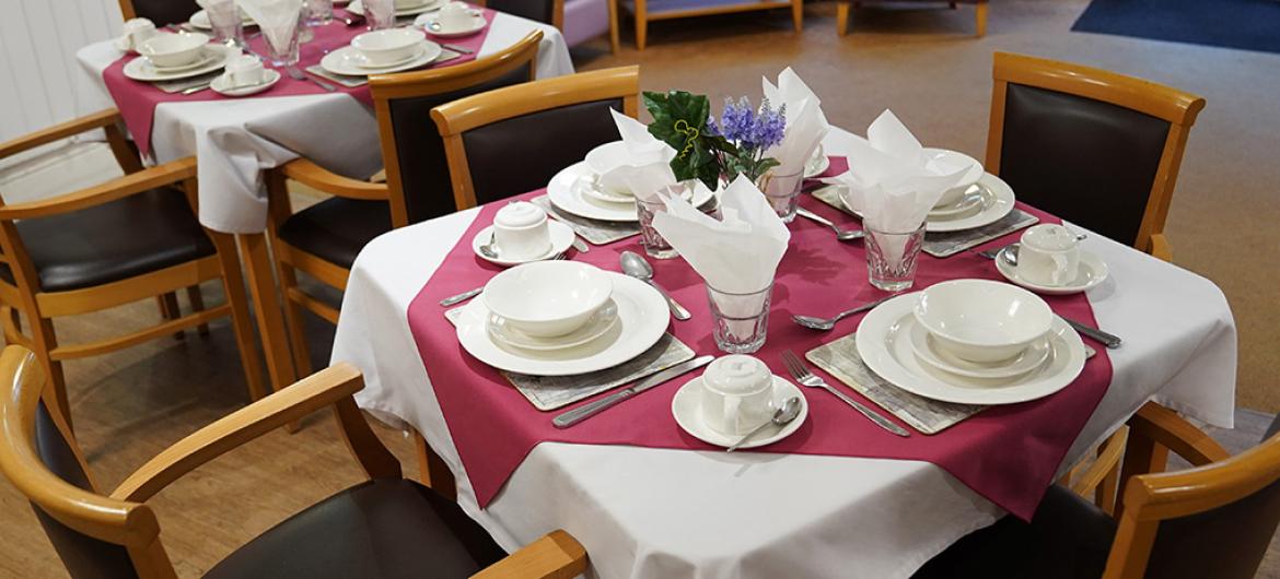 Interior of dining room at Redhill Court Residential Care Home in Birmingham