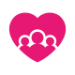 An icon of three silhouettes in a heart to represent belonging