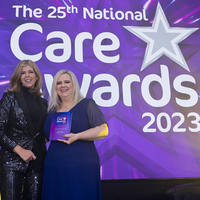 Sanctuary activities coordinator winning the Care Newcomer Award at the National Care Awards 2023