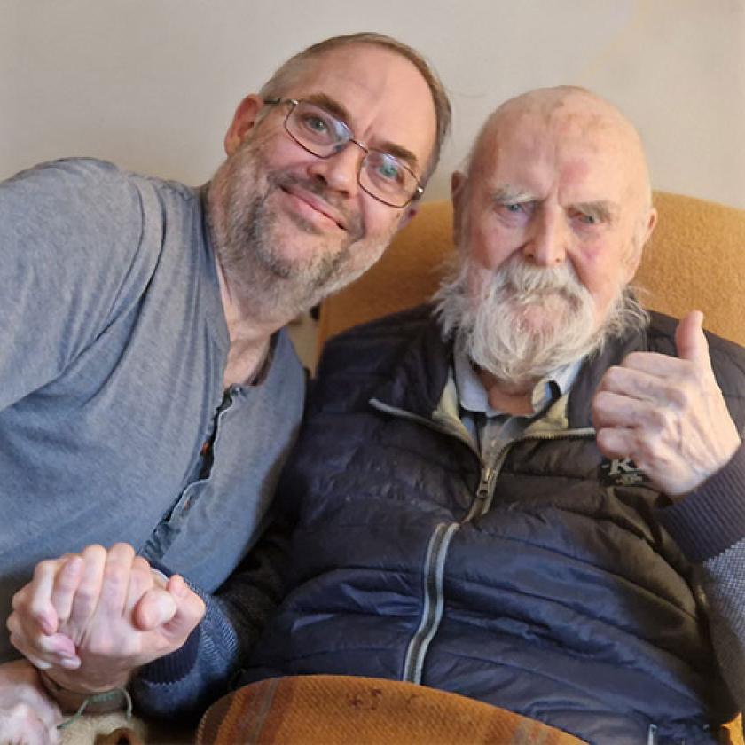 Ian with his elderly father John at Sanctuary Care's Wantage Residential and Nursing Home in Oxfordshire, where John lives 