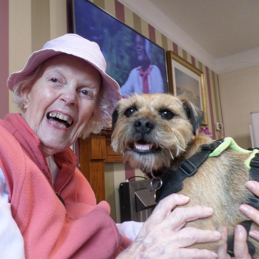 Resident Pam and dog Tilly