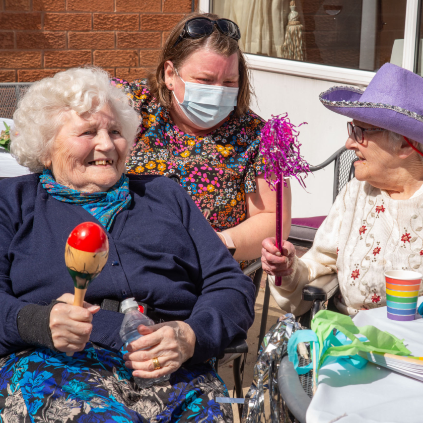 Residents and loved ones enjoy 'Glastonmead' at Westmead Residential Care Home in Droitwich, Worcestershire 