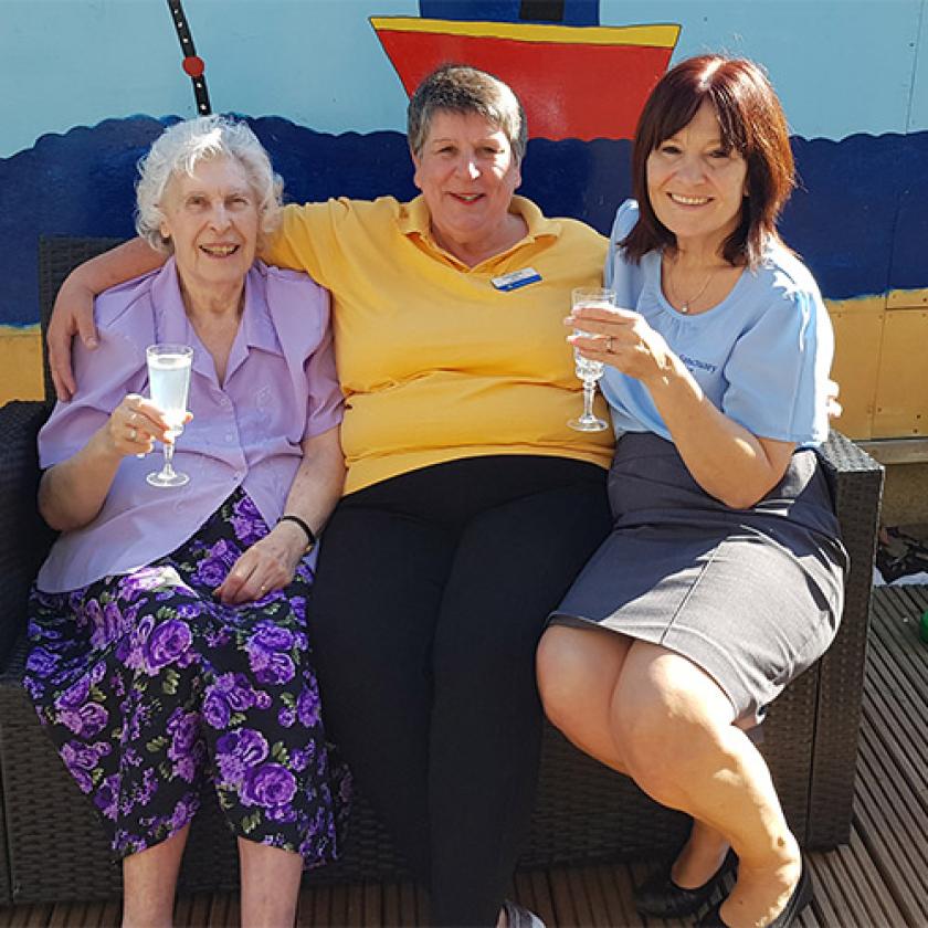 Pinewood staff and resident celebrating Lorraine being shortlisted for award