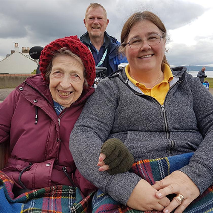 Sanctuary Care resident Grace Foulds with Activities Leader Karen Smith and Idris Crumlish