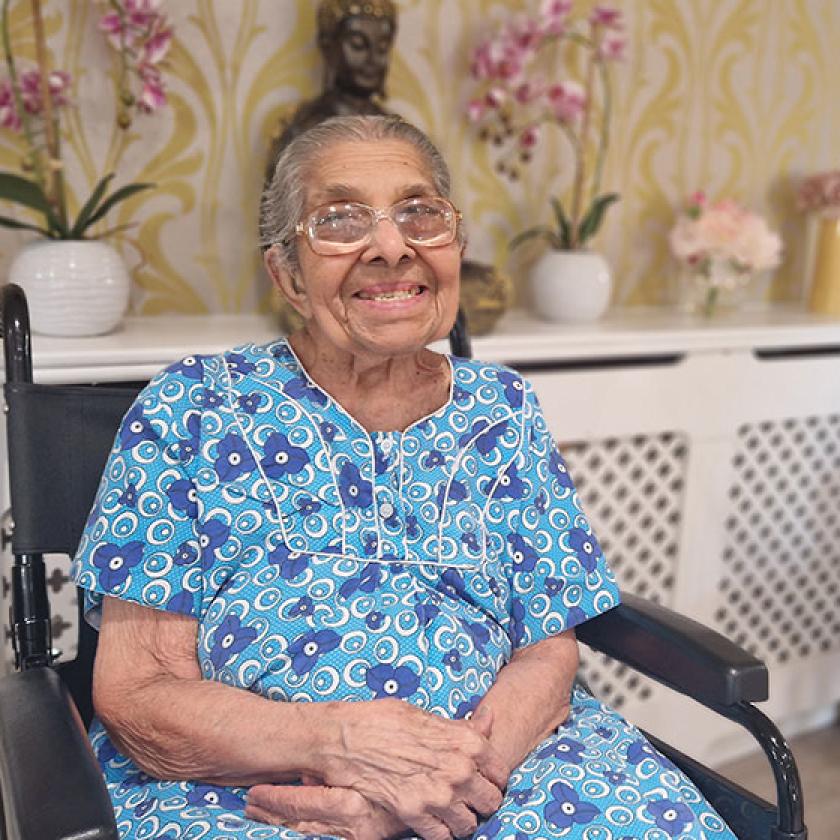 Savitaben, resident at Aashna House Residnetial Care Home, our care home in Streatham Vale, in London 